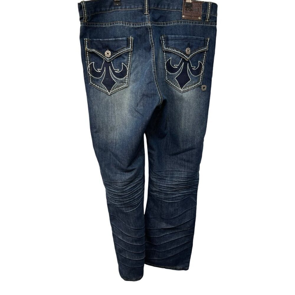 Departed Bootcut River Jeans Men's Size 38 X 32 Dark Blue Denim Double Stitching